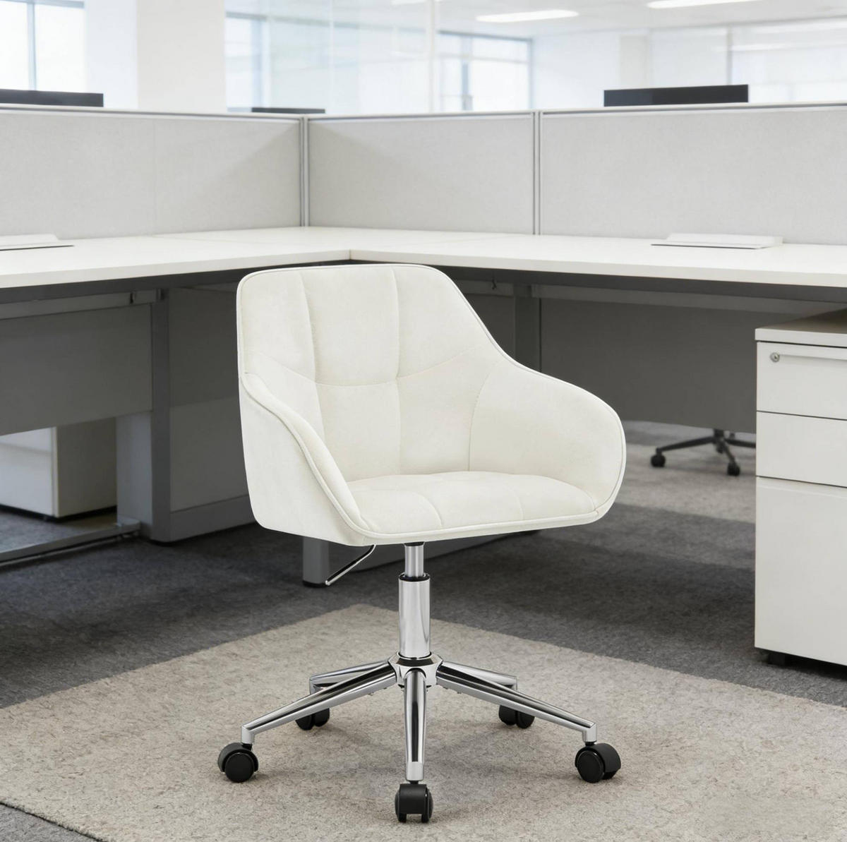 BÜROSTUHL höhenverstellbar drehbar Samt Cremeweiß - Weiß, Metall (40.5/40/61cm) - Meubliv