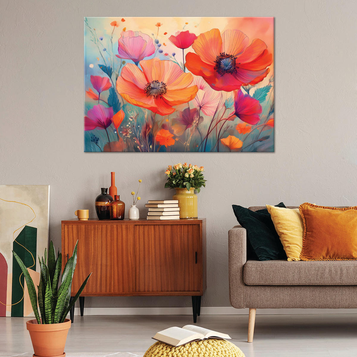 WANDBILD blumen botanicals mohnblumen abstraktion - Multicolor, Textil (60/40cm) - Feeby