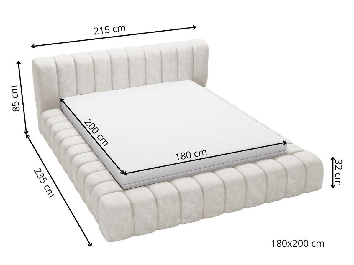 POLSTERBETT Italia 180x200 Hellgrau - Hellgrau, Textil (180/200cm) - Graingold