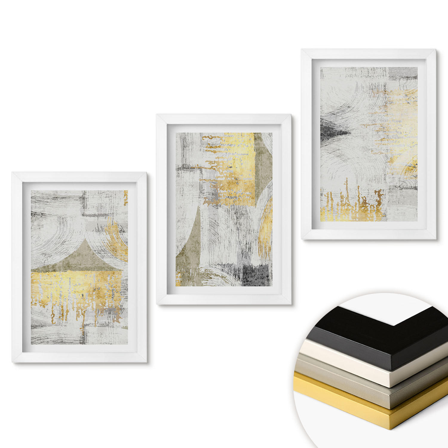 WANDBILDER 3er-Set - 20x30 cm Weißer Rahmen - Abstrakte modische Malereimuster - Weiß, Kunststoff (20/30cm) - ArtPrintCave