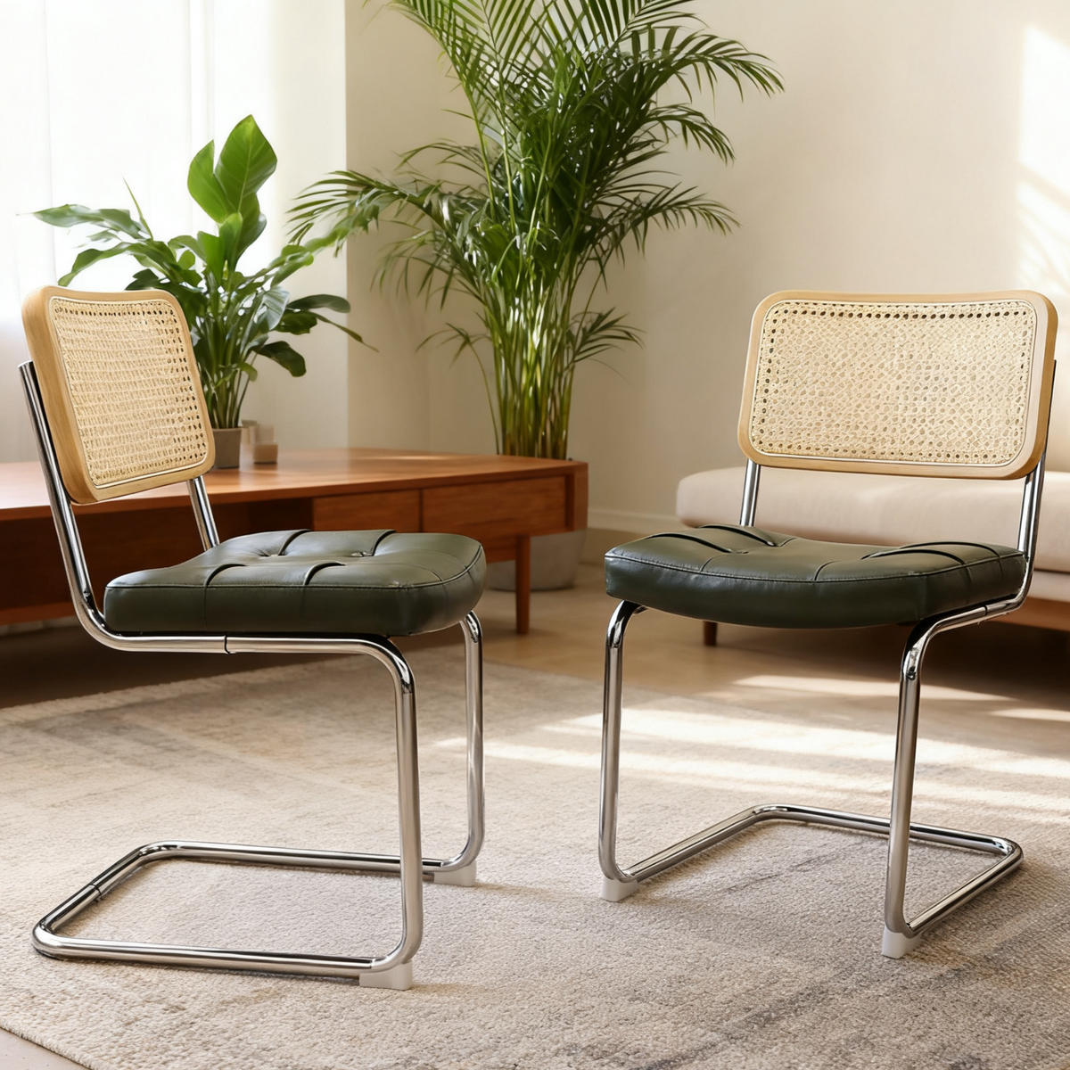 SCHWINGSTUHL DE-36904 2er-Set mit Kunstlederbezug und Rattan-Rückenlehne Grün - Grün, Metall (46.4/84.6/53cm) - ComfortXL