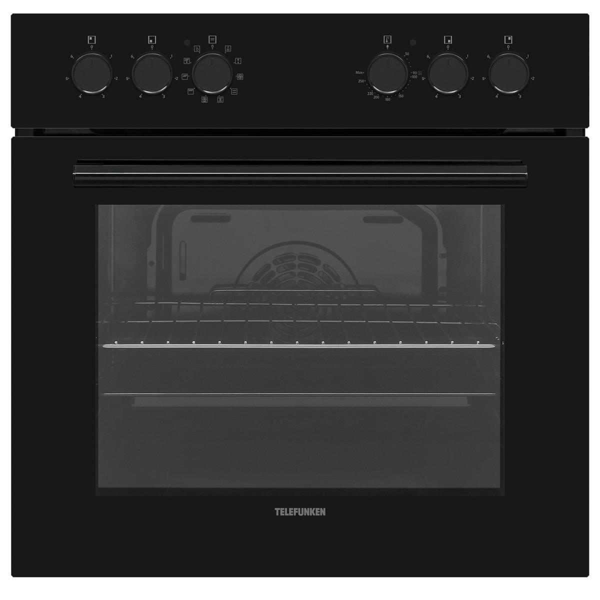 EINBAUHERD-SET, Backofen mit Grill und Umluft, Rahmenloses Glaskeramik-Kochfeld mit 4 Zonen, 65 Liter, 60 cm, Edelstahl - Schwarz, Keramik/Metall (59.5/59.5/57cm) - Telefunken