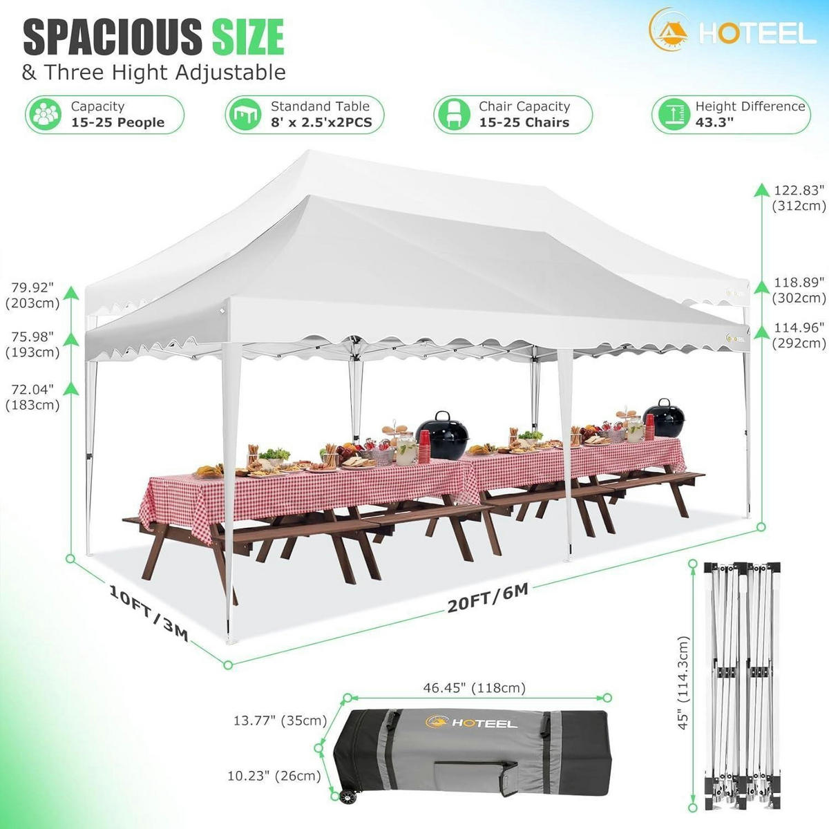 FALTPAVILLON 3x6 m mit Seitenwänden Weiß - Weiß, Textil (600/315/300cm)