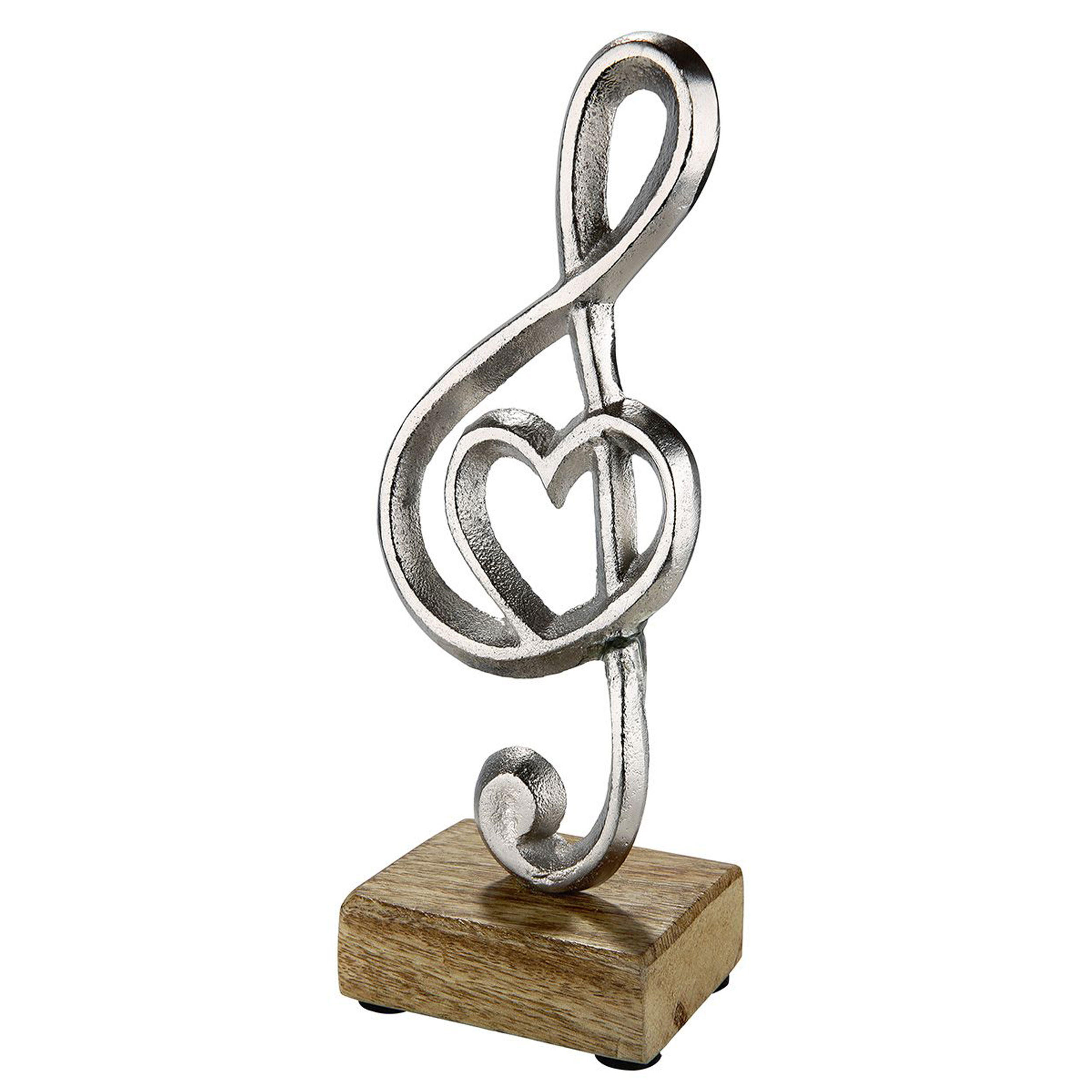 DEKOSKULPTUR Notenschlüssel mit Herz, Aluminium / Mangoholz, H 22 cm - Silberfarben, Metall (7/21/7cm) - Gilde