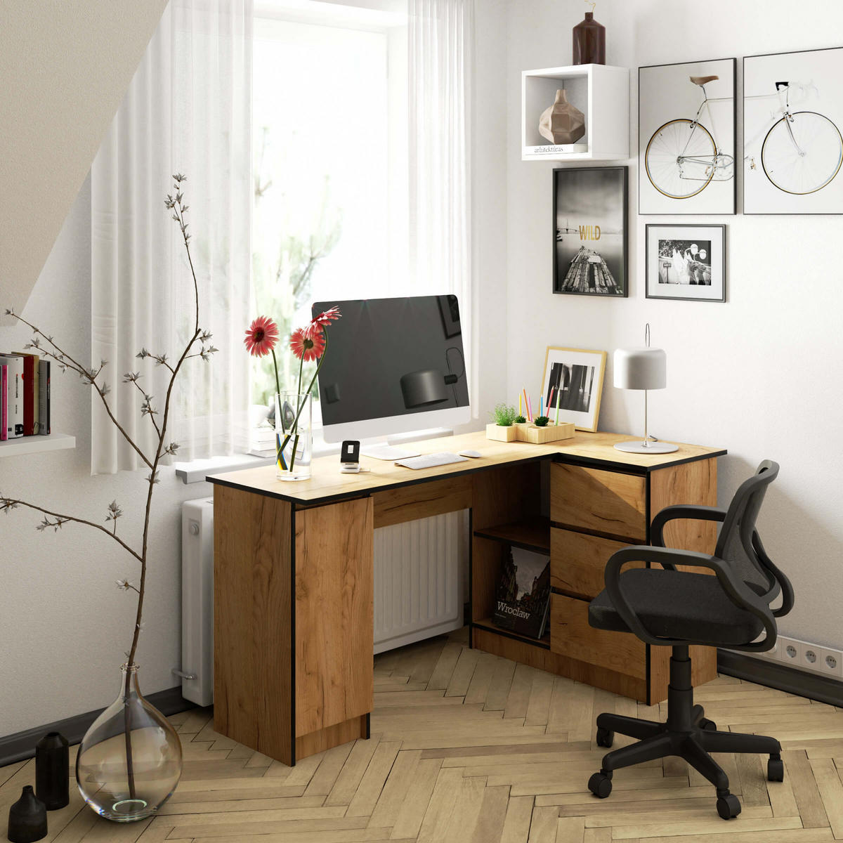 ECKSCHREIBTISCH Eichenfarben 155x85x77 cm - Eichefarben, Holzwerkstoff (85/155/77cm) - Akord