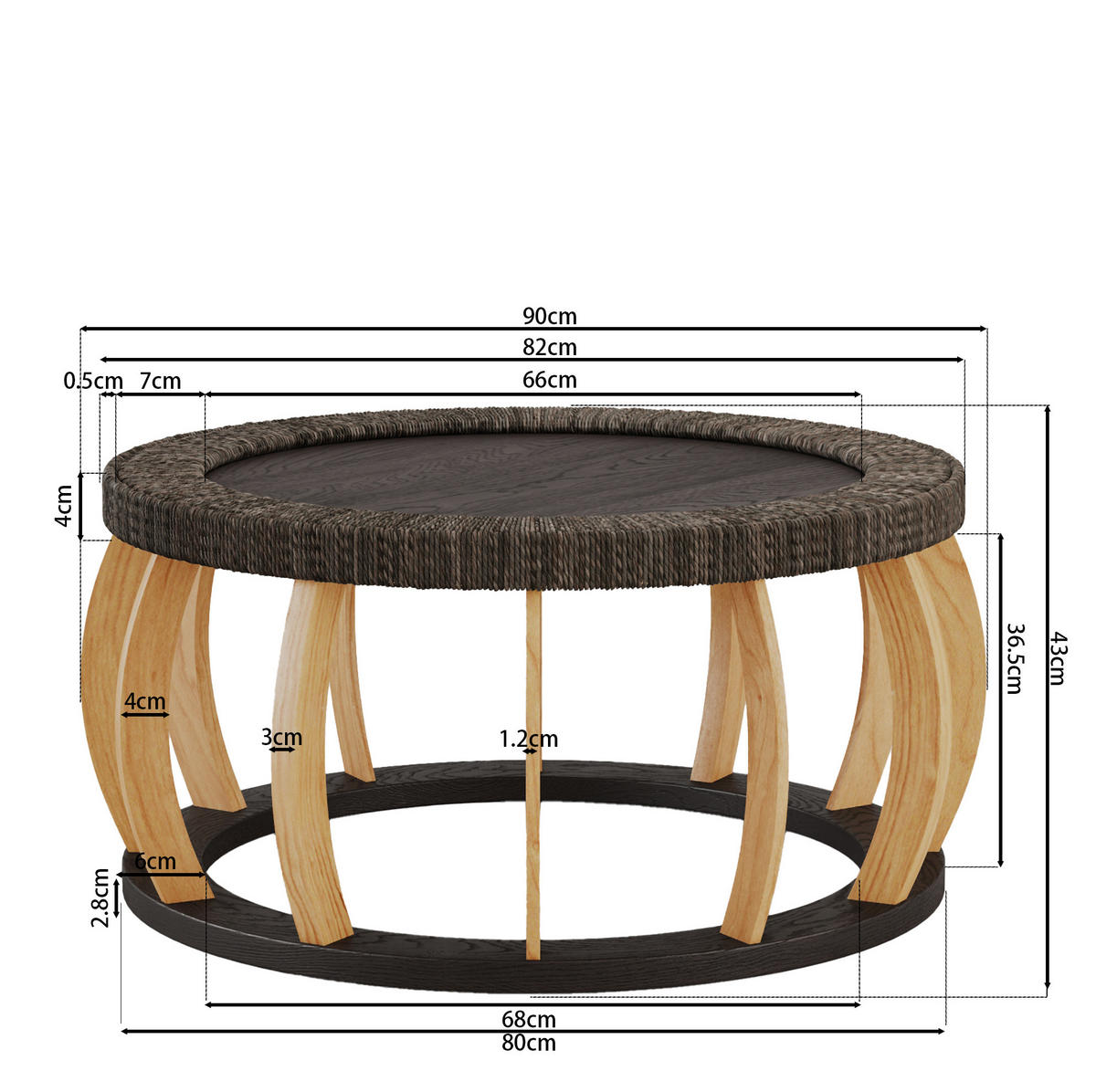 COUCHTISCH 90/90/43 cm in Schwarzbraun aus Massivholz und MDF mit Rundform - Schwarz, Holzwerkstoff (90/90/43cm) - OKMYHOME