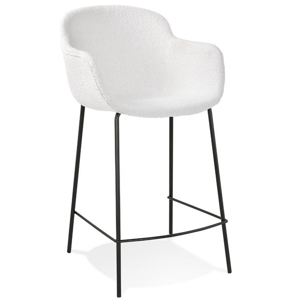 BARHOCKER – Weiß, Bouclé, Metallgestell, Rückenlehne, 65 cm, KALIXI MINI - Schwarz/Weiß, Textil/Metall (59/98/54cm) - KADIMA DESIGN