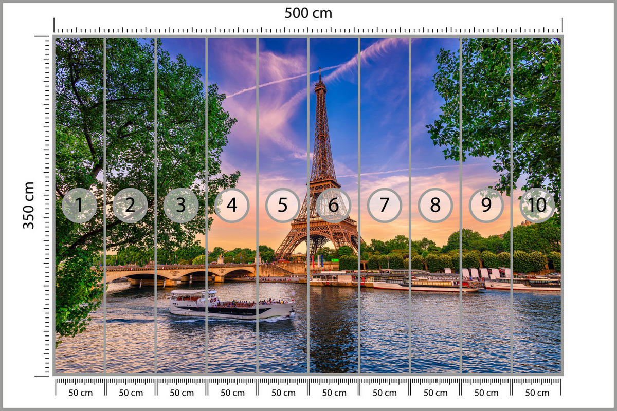 FOTOTAPETE Eiffelturm Paris Architektur 3D 500x350 - Blau/Gelb, Papier (500/350cm) - Muralo