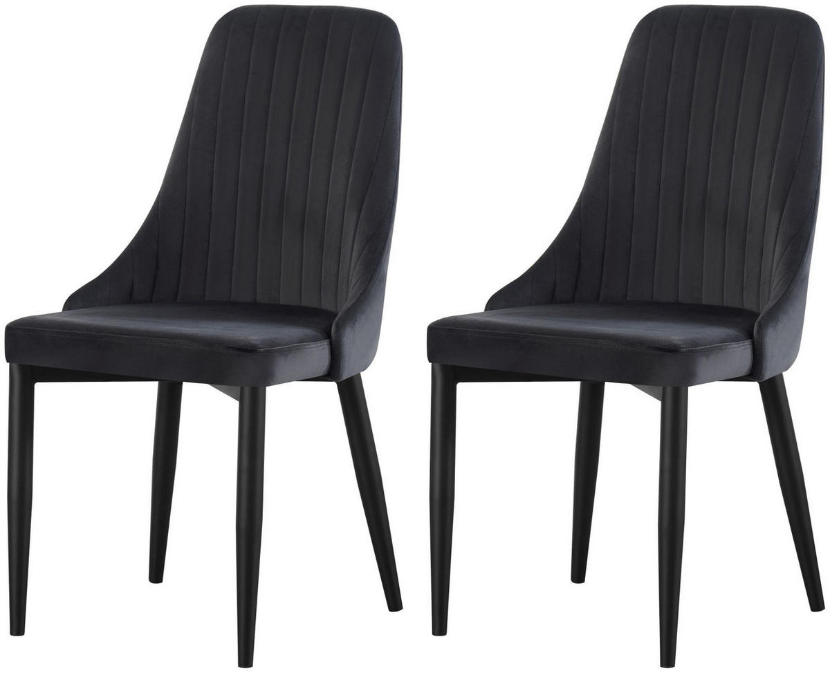 STUHL Claudia anthrazit 2er Set - Anthrazit/Schwarz, Textil/Metall (44/88/58cm) - Xonox