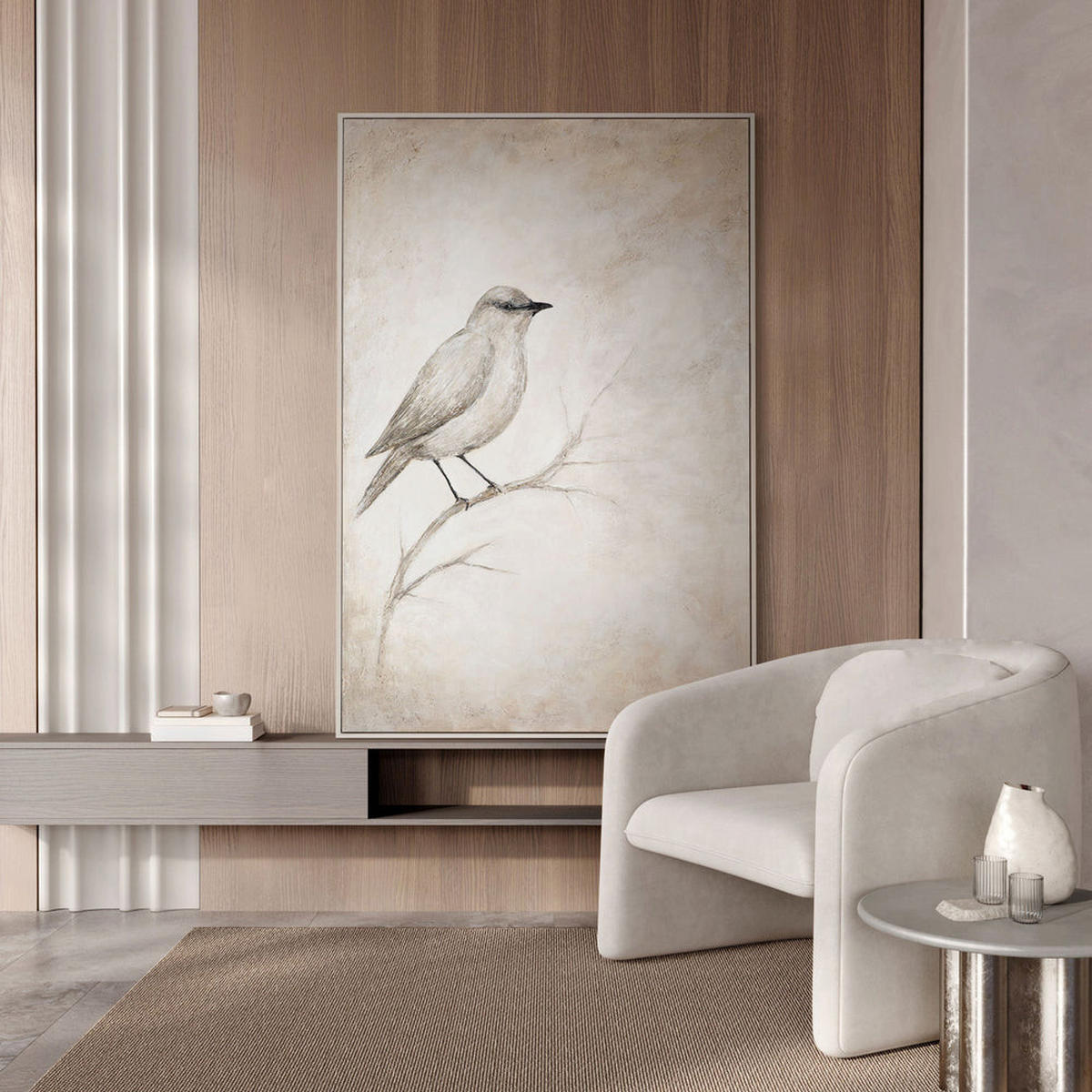 GEMÄLDE Singende Pause Schattenfugenrahmen Grau 140x100 cm - Grau, Holz (140/100cm) - YS-art gallery