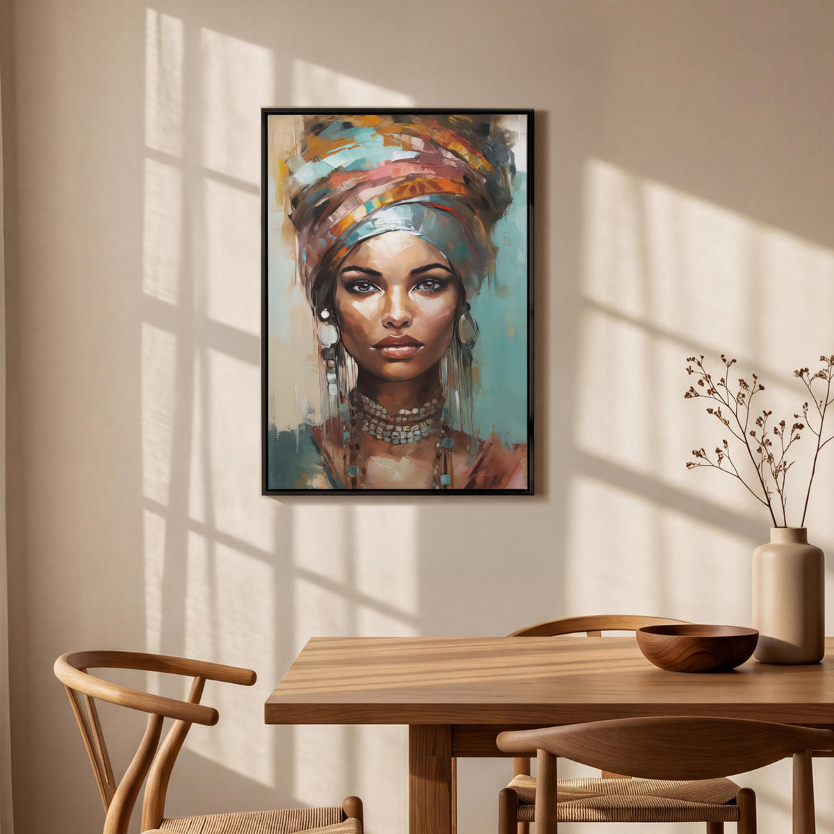 LEINWAND Bilder mit Rahmen - Frau - Kunst - Schmuck - Porträt - 60x90 - Blaugrau, Textil (60/90cm) - MuchoWow