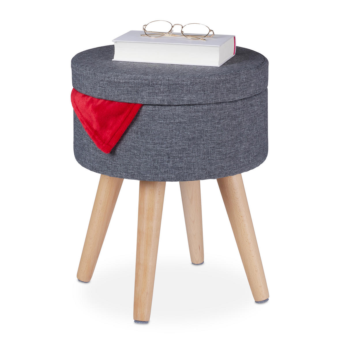 SITZHOCKER - Grau, Holz/Holzwerkstoff (37/37/45.5cm) - Relaxdays