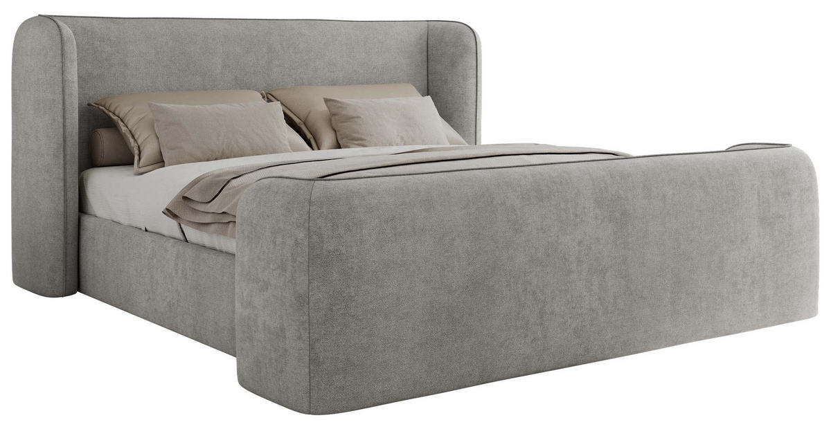 POLSTERBETT EMORA CLASSIC DUO 200/200 - Hellgrau Strukture - Pocket-Matratze - Hellgrau, Textil (200/200cm) - MKS