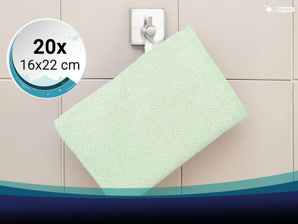 WASCHHANDSCHUH, 20er-Set, 16x22 cm, 70% Baumwolle, 30% Polyester, Grün - Grün, Textil (16/22cm) - Zollner