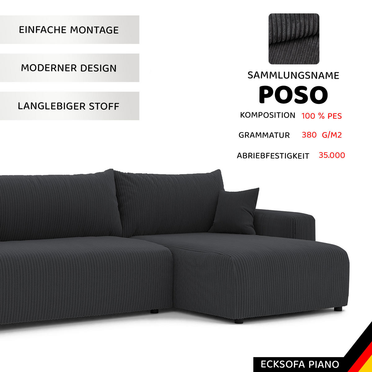 ECKSOFA mit Schlaffunktion und Bettkasten, Grau - Grau, Holzwerkstoff/Textil (145/278cm) - Idohome