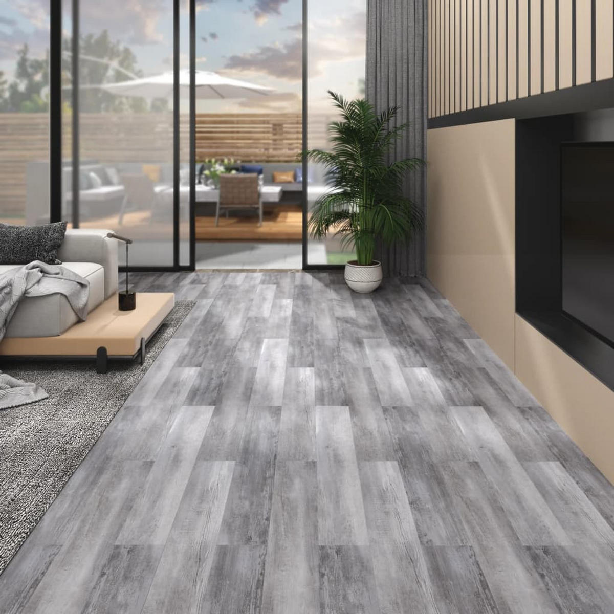 VINYLBODEN PVC-Dielen selbstklebend Holzgrau 5,02m² - Hellgrau, Kunststoff (91.5/15.2/1.3cm) - DELUKE