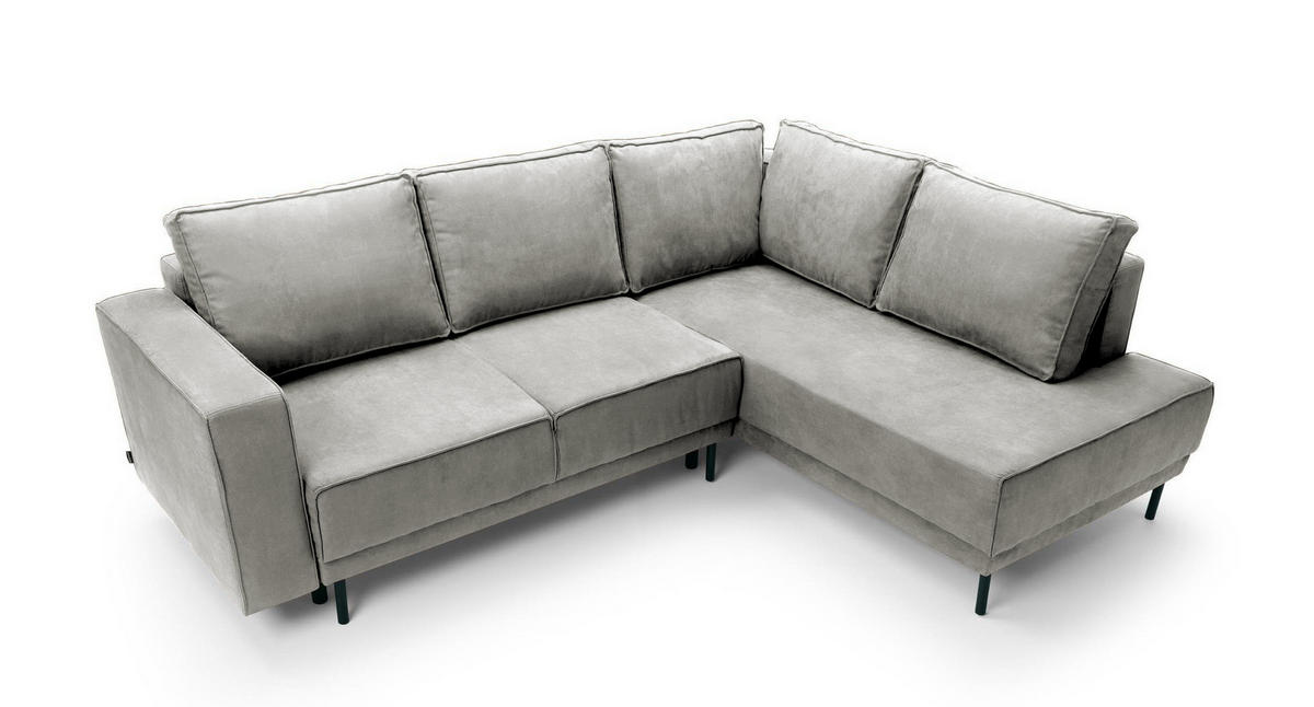 ECKSOFA Rodario Hellgrau Velours - Hellgrau/Schwarz, Textil/Metall (247/187cm) - Selsey
