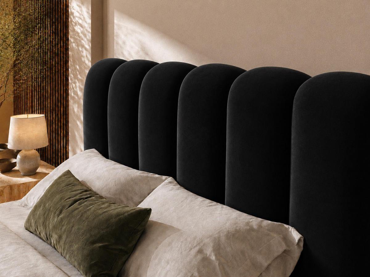 POLSTERBETT MELLOW 140x200 cm in Schwarz, gepolstertes Kopfteil, Lattenrost, Bettkasten, Velvet-Stoff - Schwarz, Holz/Textil (140/200cm) - EMLAR Home