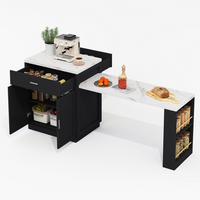 KÜCHENINSEL ausziehbar mit Esstisch, Steckdose und 2 Schubladen - Schwarz, Holzwerkstoff (211/89.5/55cm)