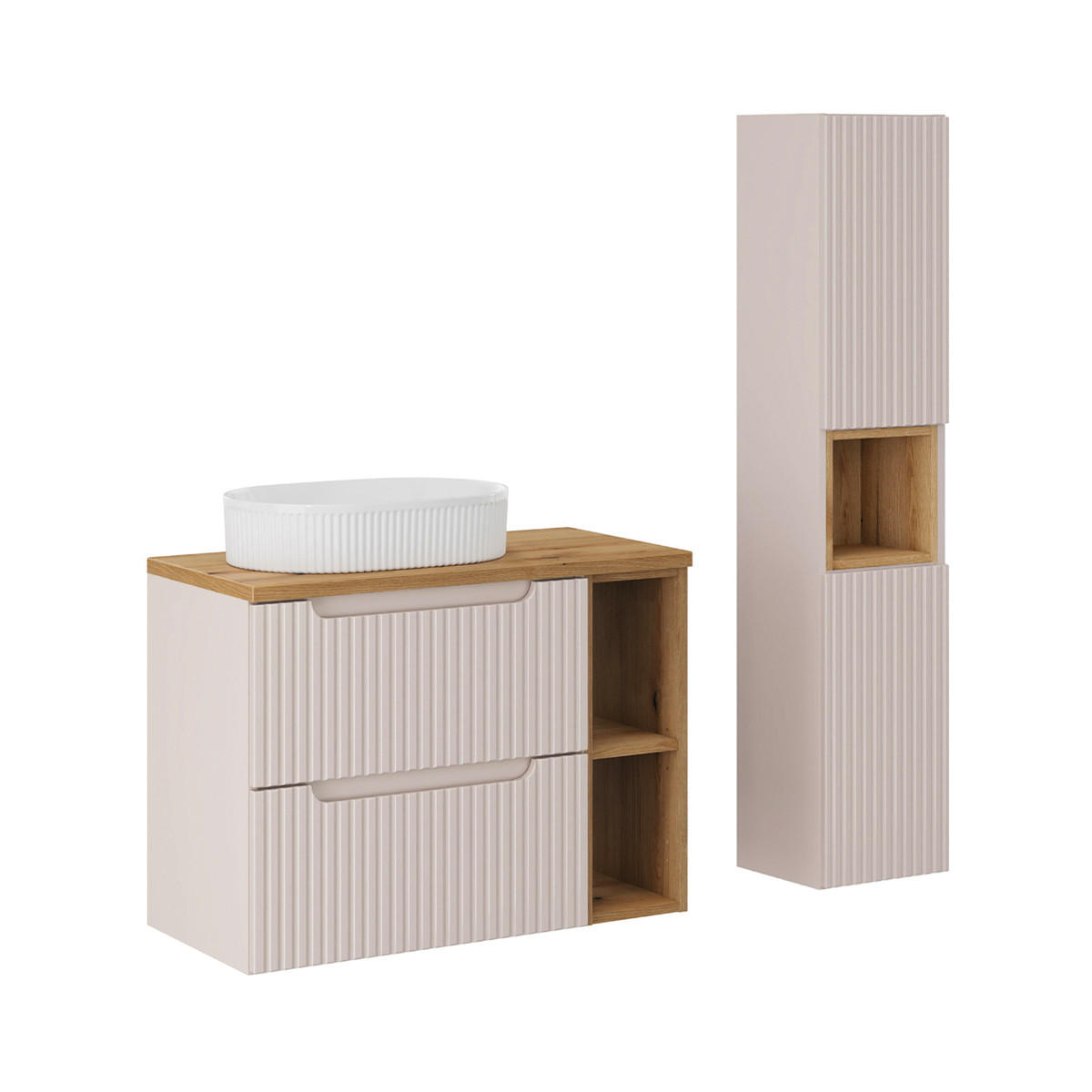 BADMÖBEL Riva 2er-Set Kaschmir und Holz - Beige, Holzwerkstoff (80.4/59/40cm) - Petits-meubles