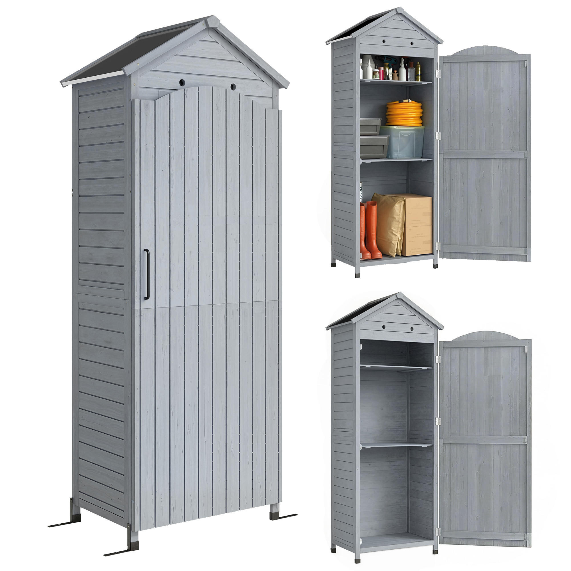 GARTENSCHRANK DE-09252 Holzoptik - Grau, Holz (58/213/85cm) - ComfortXL