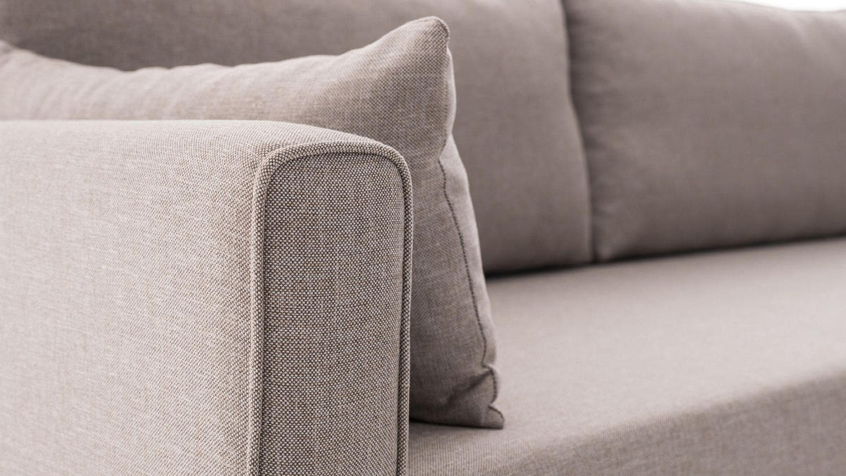 ECKSOFA mit losen Rückenkissen und Schlaffläche - Beige/Walnussfarben, Holz/Kunststoff (165/275cm) - myHomelando