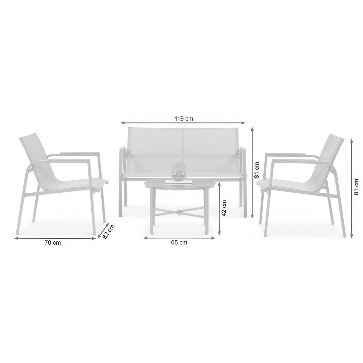 GARTENSET Thaiti, 2-Sitzer-Sofa + 2 Sessel + Couchtisch, Polywood-Armlehnen, Schwarz - Schwarz, Metall - Beautysofa