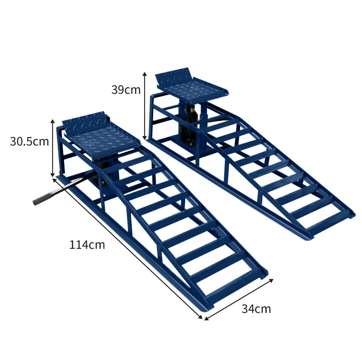 AUFFAHRRAMPEN Set mit hydraulischem Wagenheber – 3T - Blau, Metall (114/34/30.5cm) - T-Mech