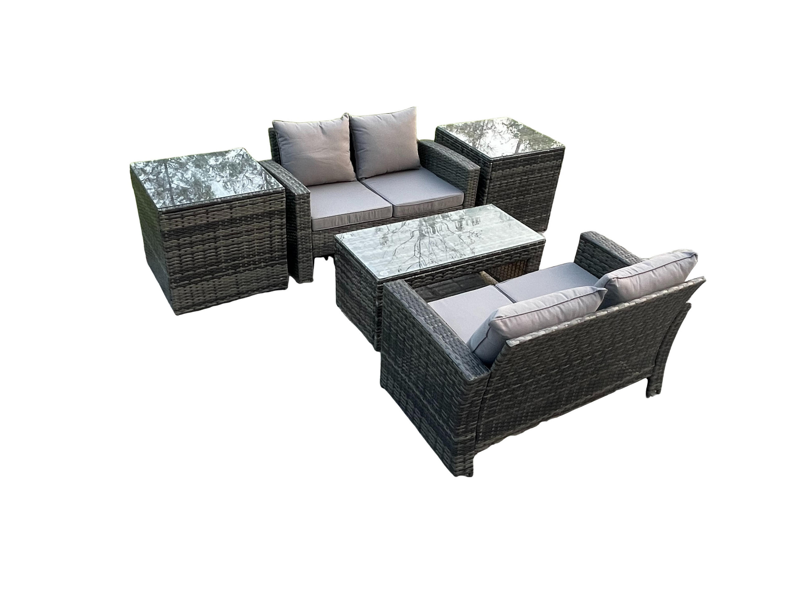 GARTENMÖBEL Set Polyrattan Dunkelgrau 4-Sitzer - Dunkelgrau, Metall - Fimous
