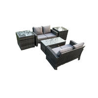 GARTENMÖBEL Set Polyrattan Dunkelgrau 4-Sitzer - Dunkelgrau, Metall - Fimous