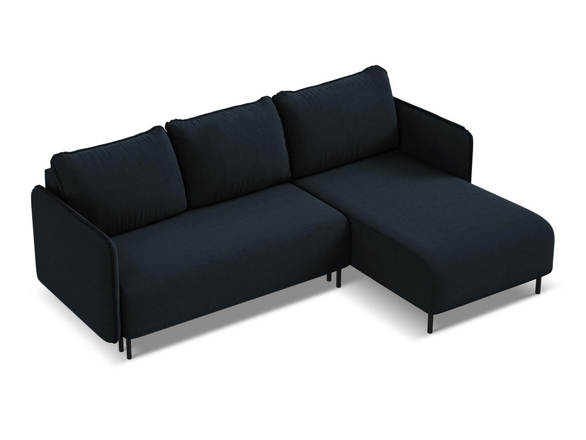 ECKSOFA mit Schlaffunktion Samt Stoff Blau - Blau/Schwarz, Holz/Textil (236/162cm) - Makamii