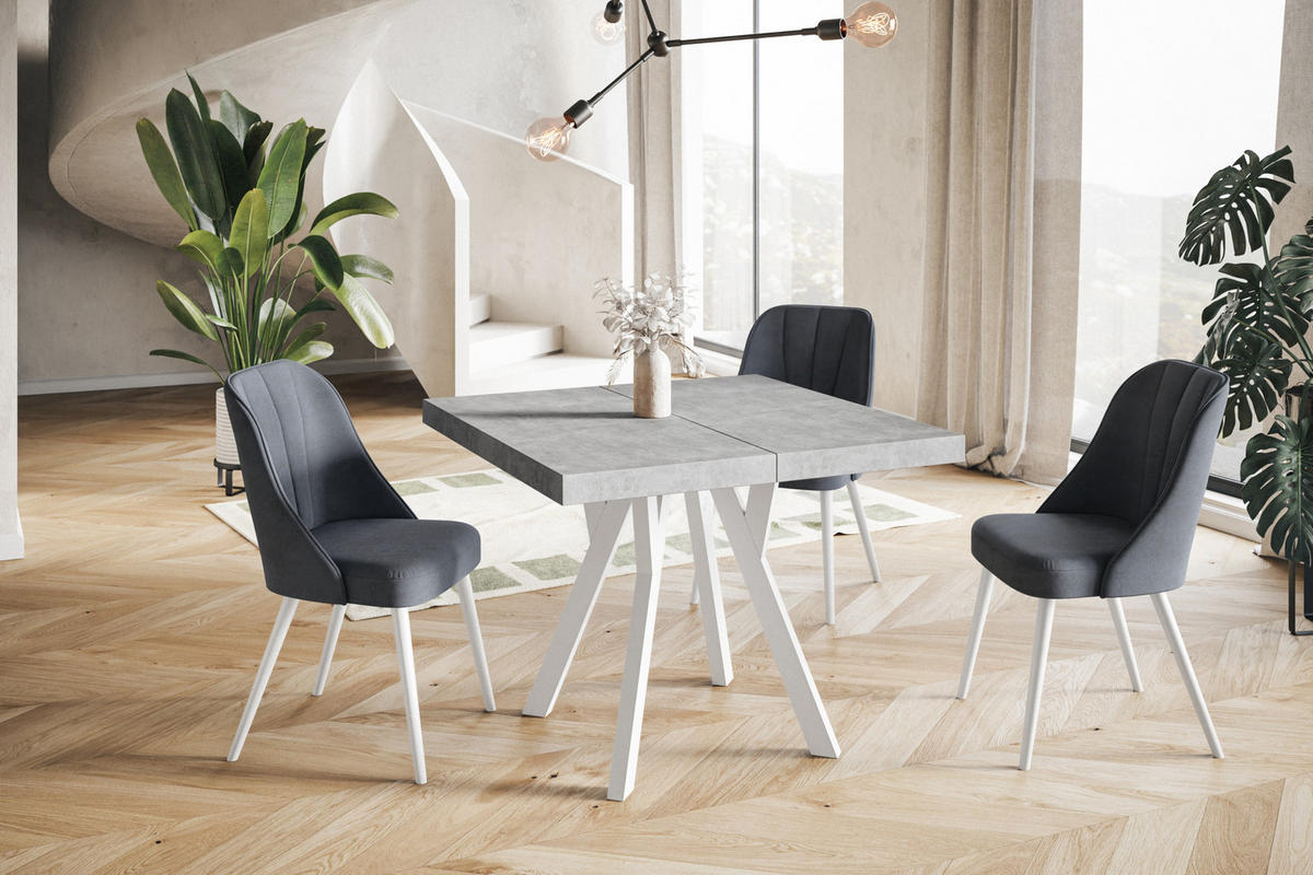 ESSZIMMERTISCH RICO, ausziehbarer Tisch100-200X100X77 cm, Farbe: Graphit, mit Holzbeinen in Farbe Weiß - Weiß/Grau, Holzwerkstoff (100/100/77cm) - Alpi-Möbel