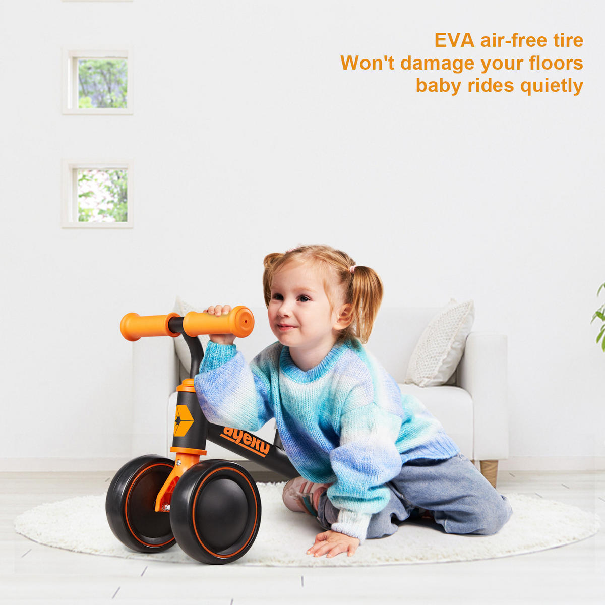 LAUFRAD KINDER mit verstellbarem Sitz und leisen Rädern, 36cm, Schwarz - Schwarz, Metall (51/22/36cm) - Ayeku