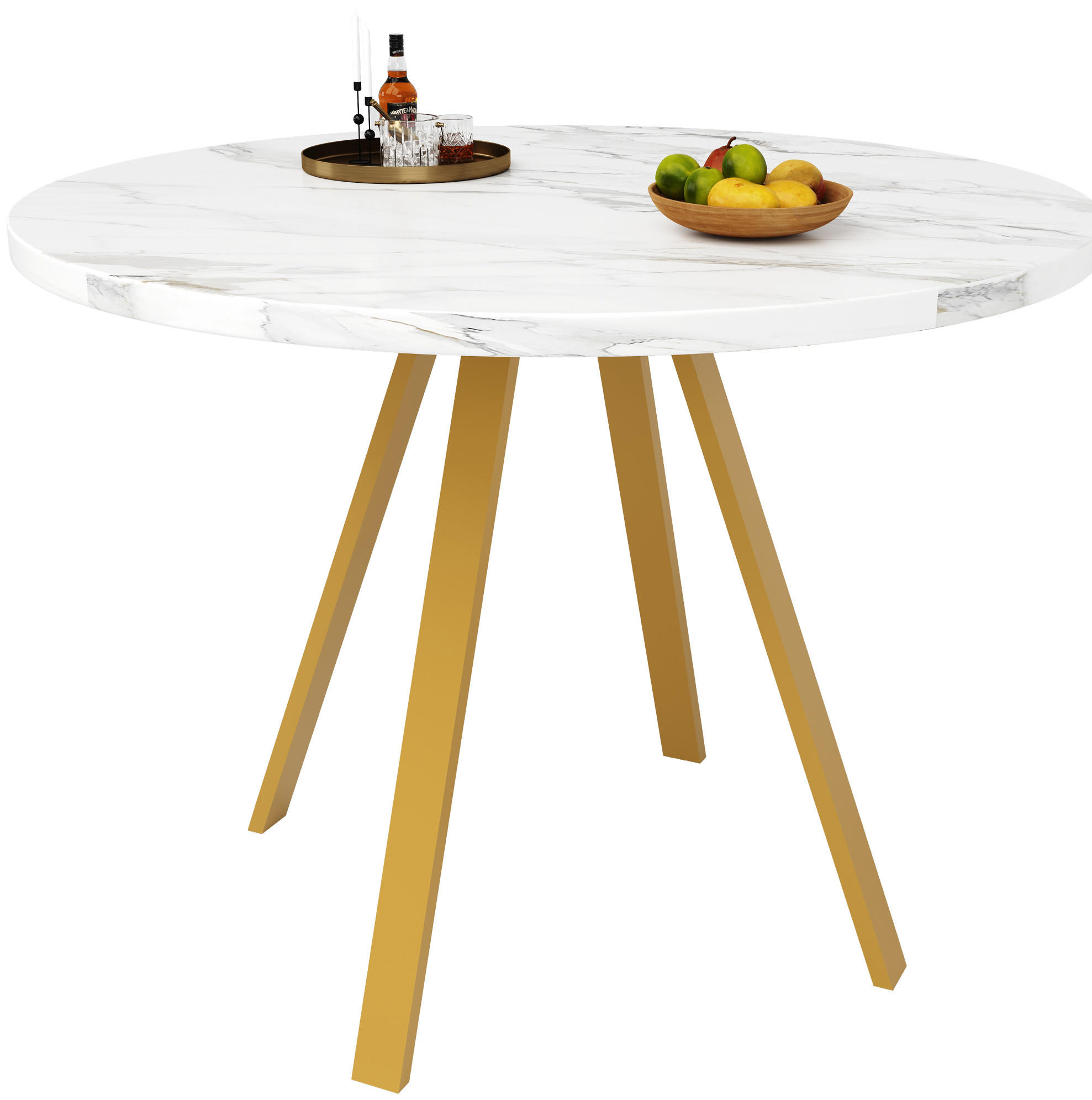 ESSTISCH 80/80/75 cm Weiß Gold runder Tisch aus MDF mit Metallbeinen - Weiß, Holzwerkstoff (80/80/75cm) - OKWISH