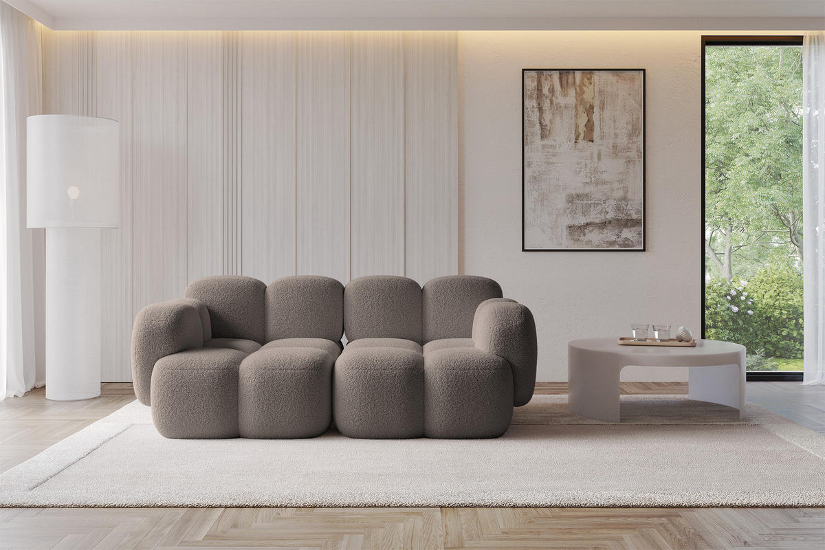 2-SITZER modulares Sofa Miko-S1 214x118x75 cm Braun Bouclé - Dunkelbraun/Schwarz, Holzwerkstoff/Kunststoff (214/75/118cm) - ALTDECOR