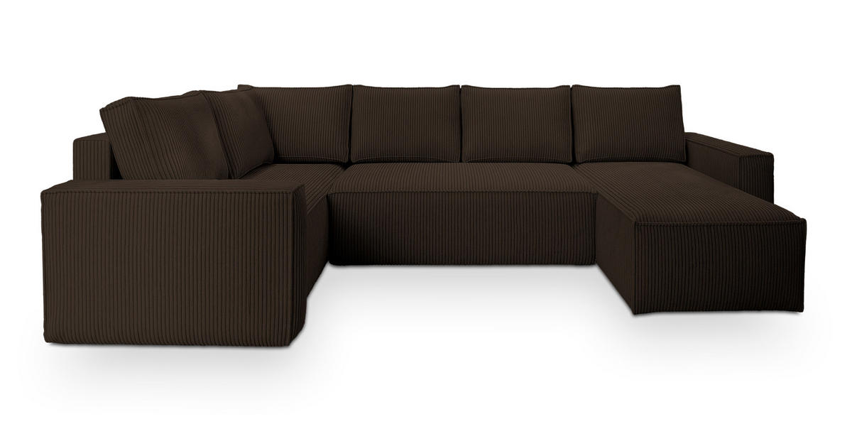 WOHNLANDSCHAFT NORENA L-S Braun Kordstoff mit Schlaffunktion - Braun, Holz (295/85/157.5cm) - MASSENO