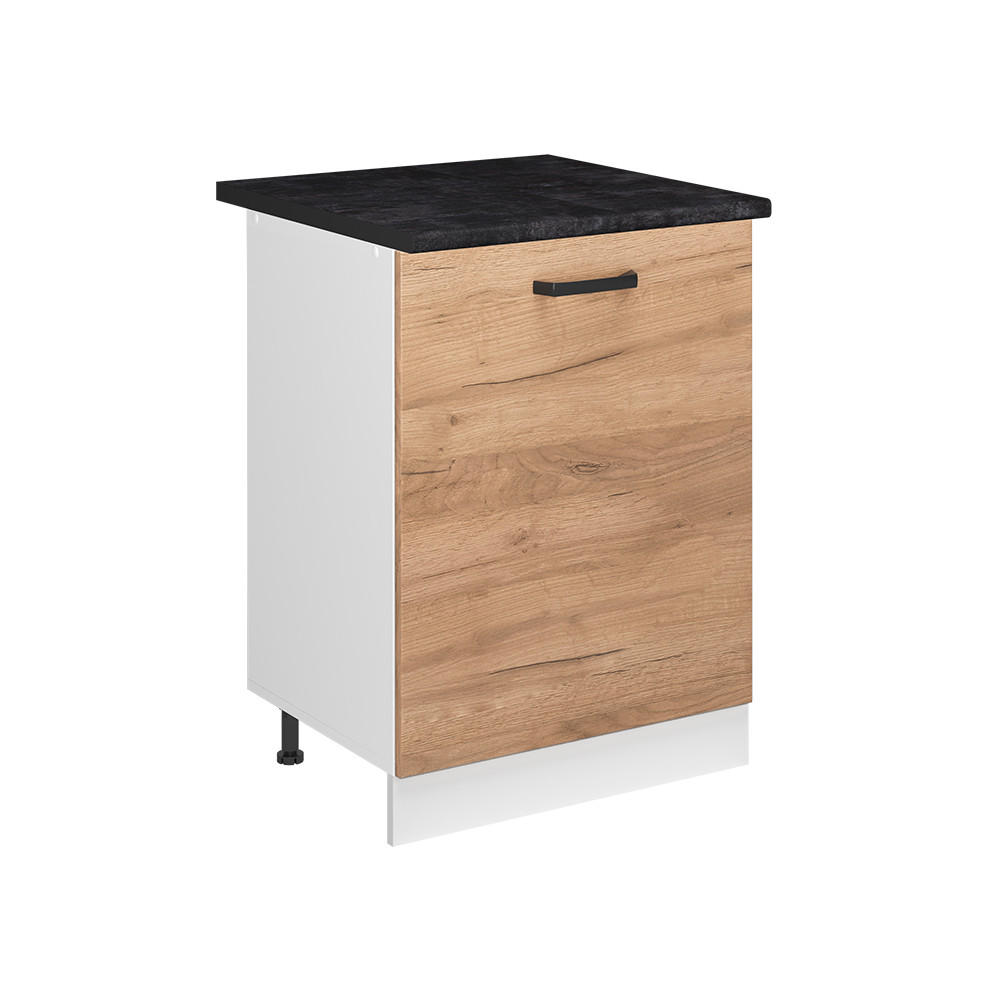 KUCHYNSKÁ SPODNÁ SKRINKA R-Line, Dub Goldkraft/biely, 60 cm s 1 dverami antrasiitti työtaso - biela/farba duba, kompozitné drevo (60/81.6/60cm) - Vicco