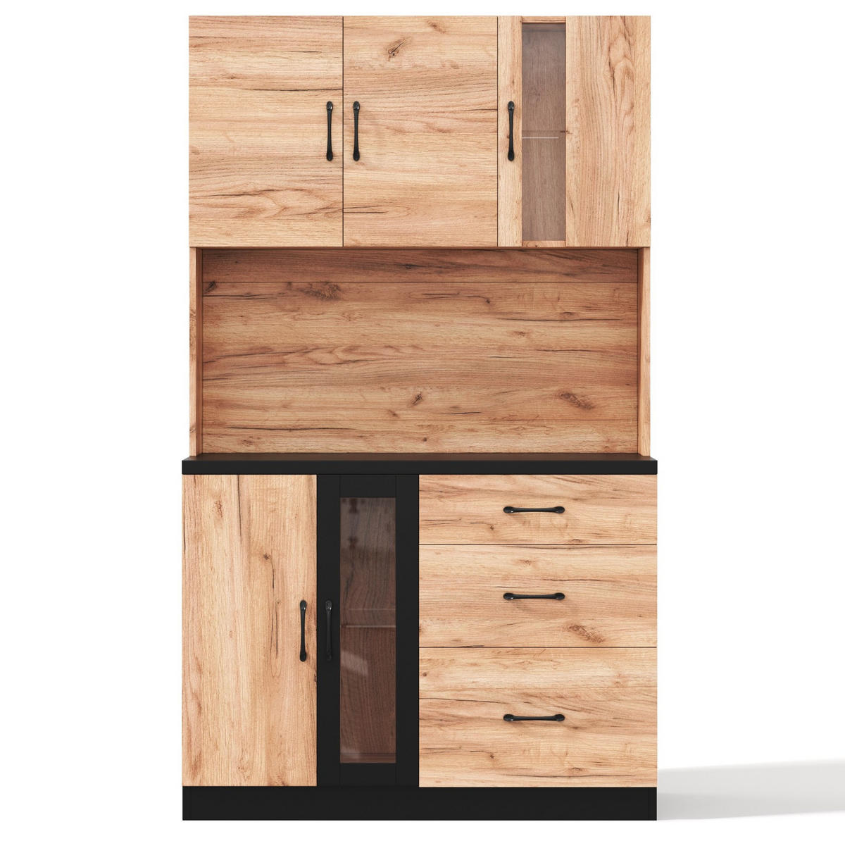 KÜCHENHOCHSCHRANK aus MDF 105x40x180 cm Neutral mit LED-Beleuchtung, USB-Anschlüssen, Steckdosen und Schubladen - Naturfarben, Holzwerkstoff (105/180/40cm) - IVMEU