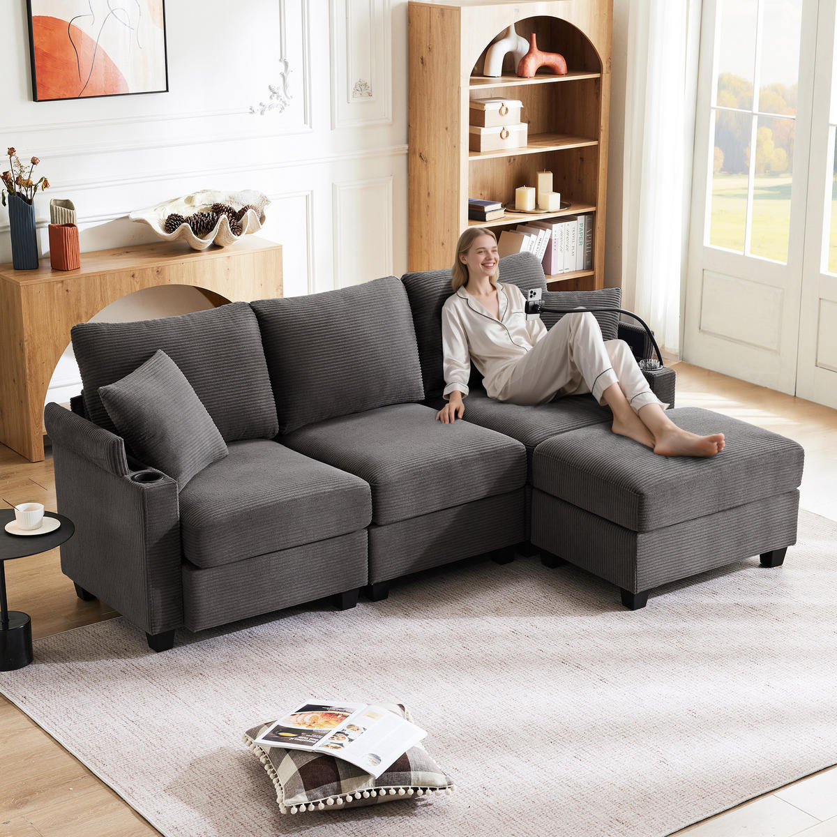SOFA Modernes 3-Sitzer mit Stoffbezug, Grau – Komfortabel, stilvoll, langlebig, 220 x 90 x 85 cm - Grau, Holzwerkstoff/Textil (213.5/139cm) - Urban Meuble