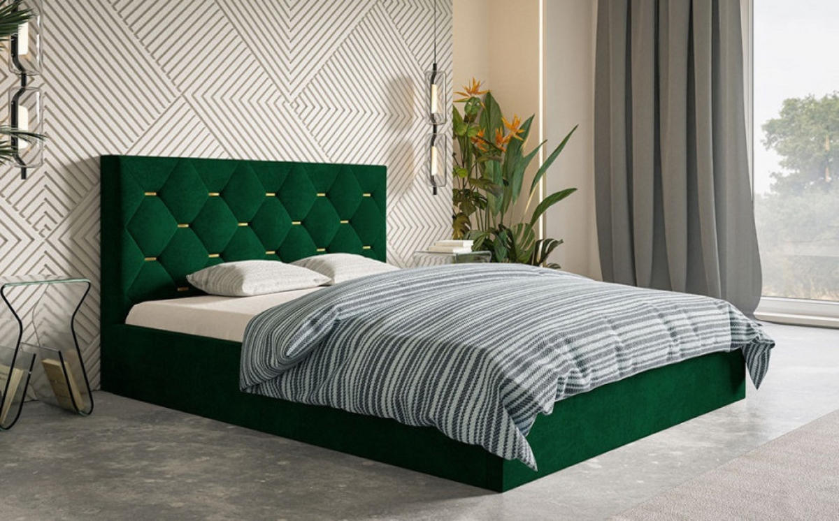 BETT Grün SIM 4 180x200 cm - Goldfarben/Schwarz, Kunststoff/Textil (180/200cm) - Sepro Meble
