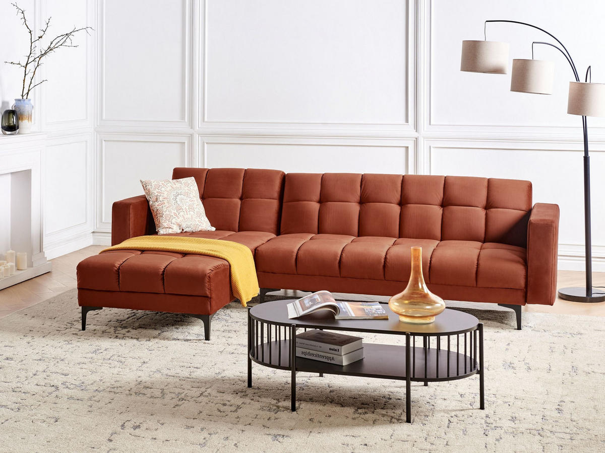 MODUL-ECKSCHLAFSOFA 233/105 cm Hellrot Alnes - Hellrot/Schwarz, Textil (266/77/184cm) - Beliani