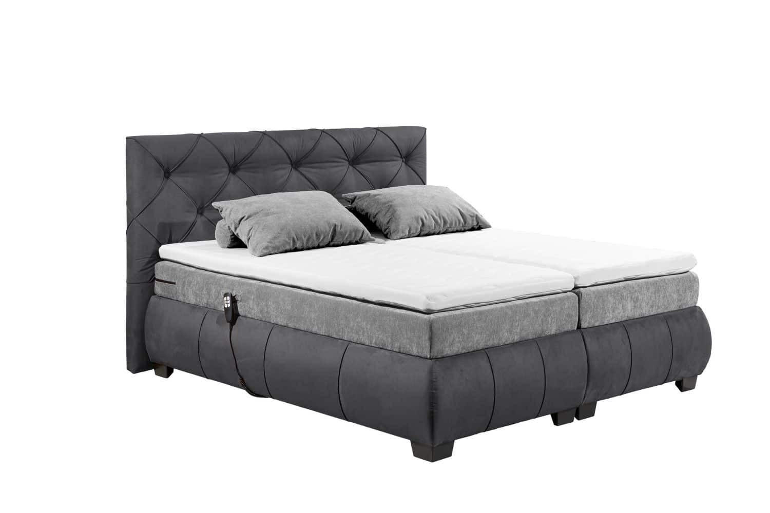 BOXSPRINGBETT 180x200 – Motorfunktion, 7-Zonen-Tonnentaschen-Federkernmatratze, Gel-Lux-Topper - Anthrazit/Schwarz, Holz/Kunststoff (180/200cm) - ed exciting design