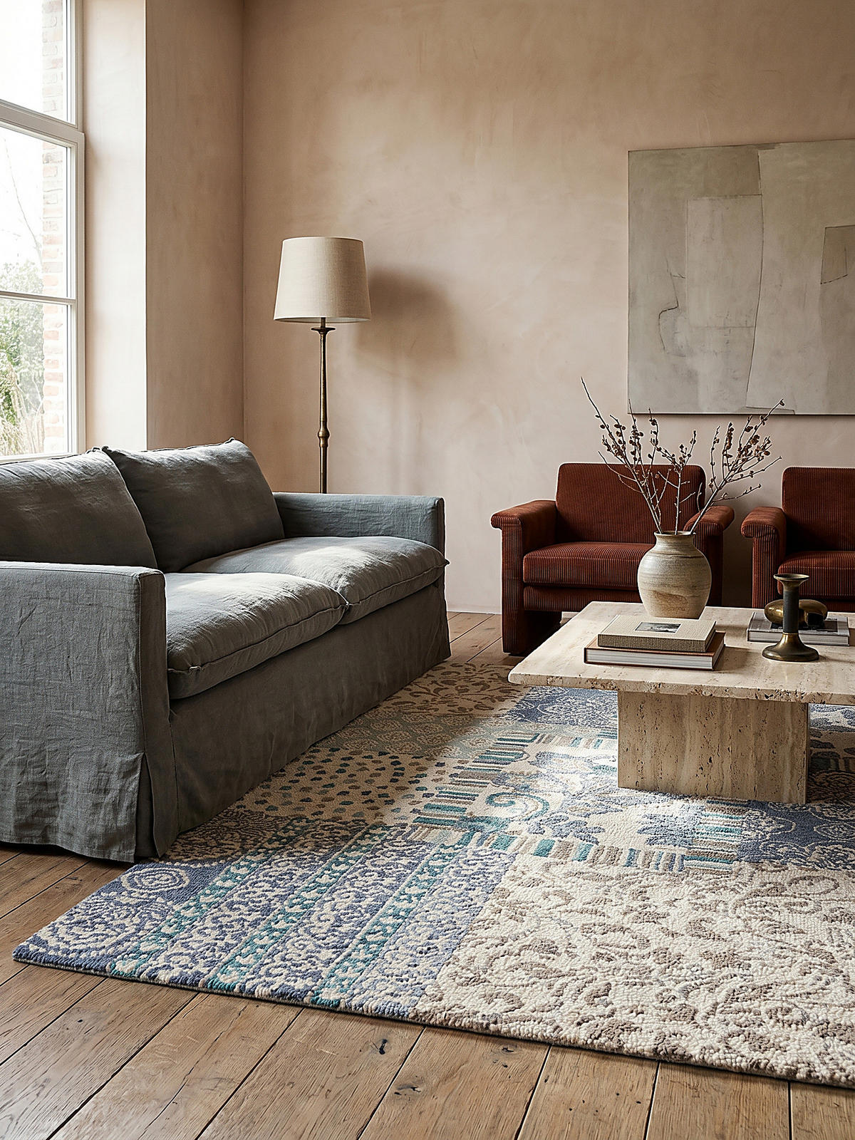 WOLLTEPPICH SOAR, im Patchwork-Stil, Blau, 120 x 170 cm - Blau, Textil (120/170cm) - KADIMA DESIGN