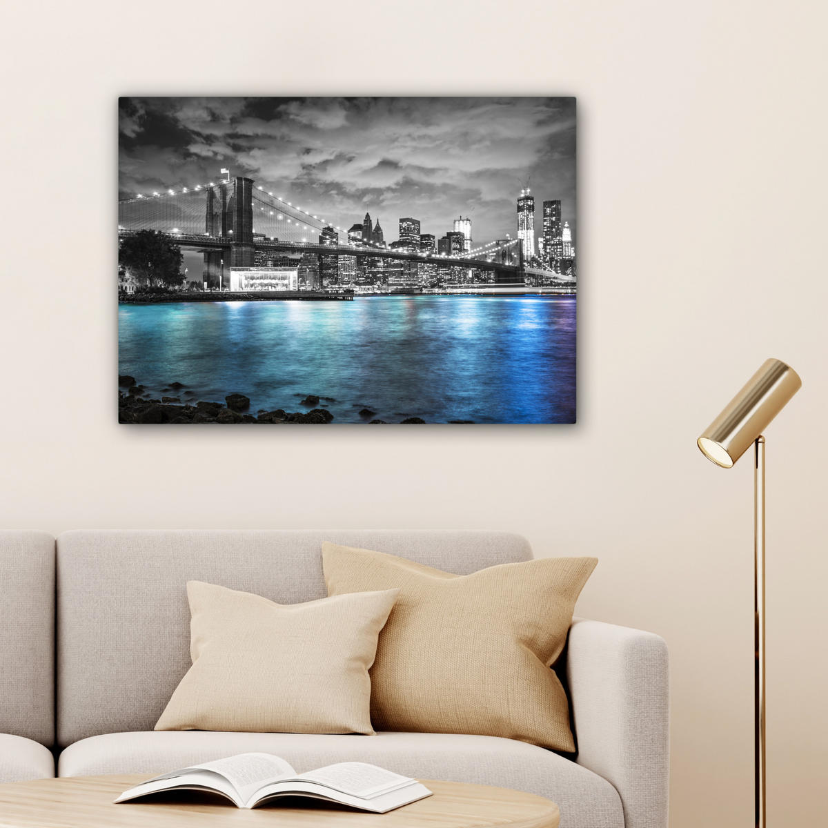 LEINWANDBILD New York - Skyline - Stadt - Blau Wandbilder 80x60 cm - Blaugrau, Textil (80/60cm) - MuchoWow