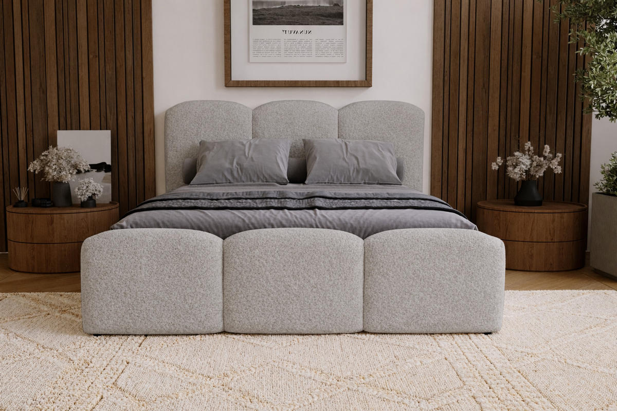 POLSTERBETT mit Bettkasten 140x200 Capri, Boucle, Hellgrau - Hellgrau, Holz/Textil (140/200cm) - Emporius