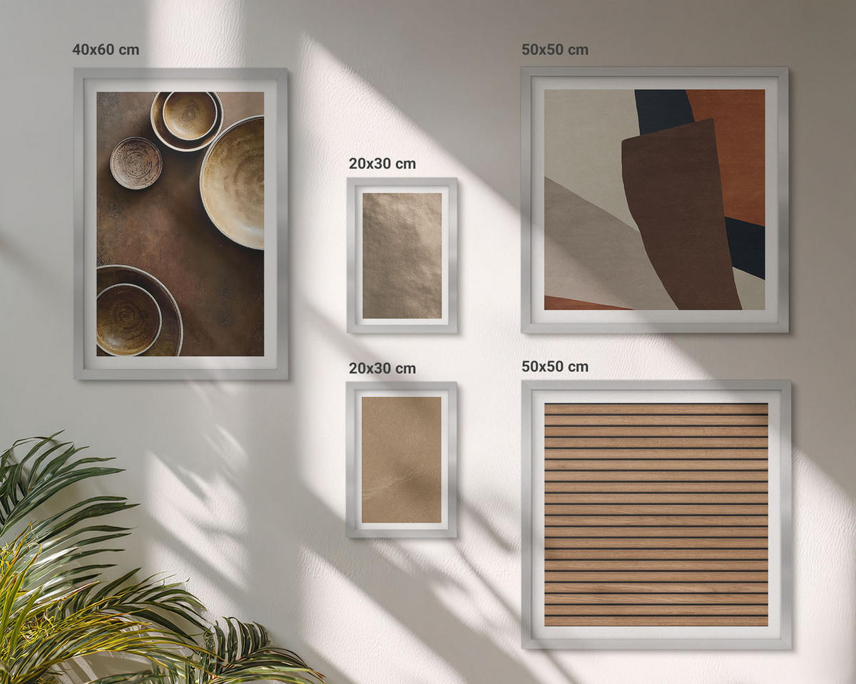 BILDER SET 5er Set - 50x50 cm & 20x30 cm & 40x60 cm Silberner Rahmen - Moderne Steinstrukturen - Silberfarben, Kunststoff (40/60cm) - TULUP