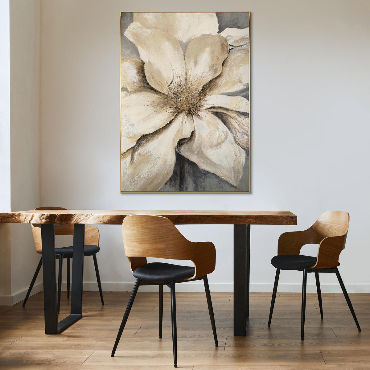 GEMÄLDE Goldene Blüte Schattenfugenrahmen Gold 140x100 cm - Goldfarben, Holz (140/100cm) - YS-art gallery
