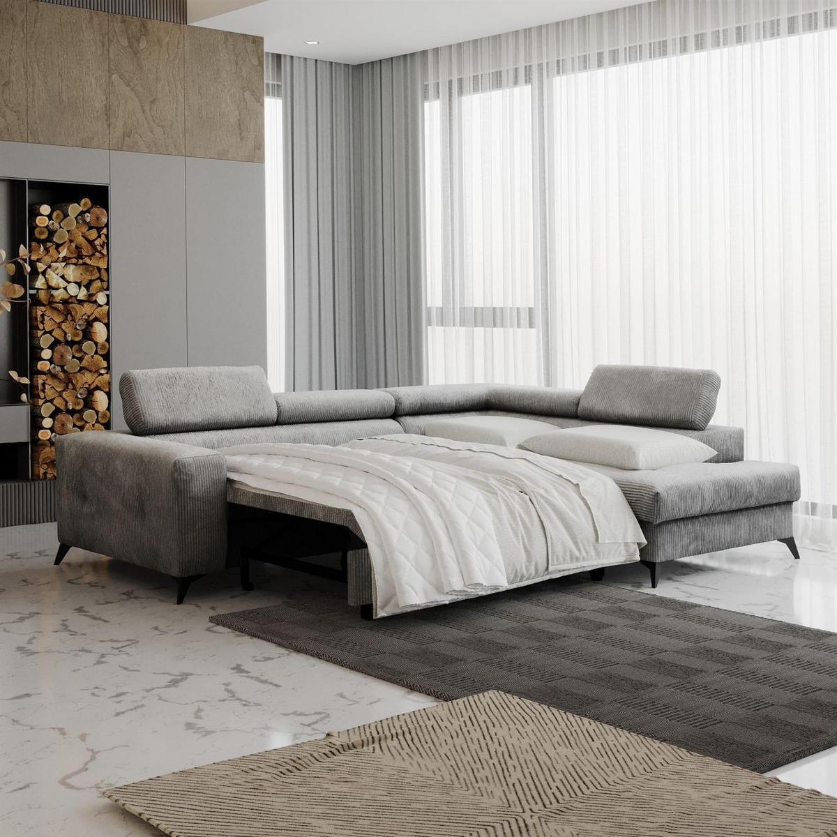 ECKSOFA Schlafsofa Amadeo In Anafi - Hellgrün, Holzwerkstoff/Textil (271/202cm) - Fun Möbel