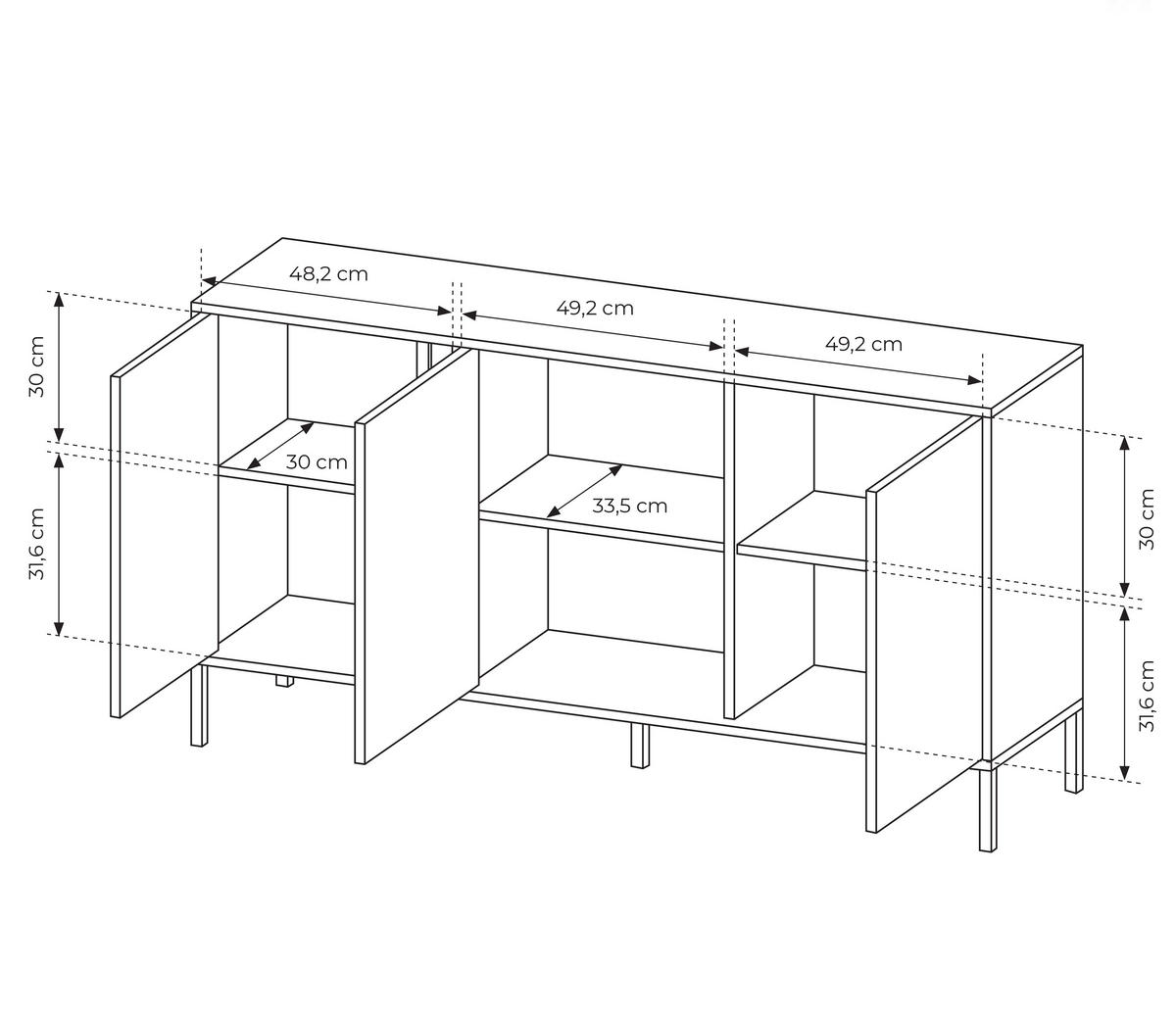 SIDEBOARD Piemontesia 3T Beige 153,1/81,4/39,5 cm – mit Push-to-Open-Funktion - Beige/Schwarz, Holzwerkstoff/Metall (153.1/81.4/39.5cm) - AX Living