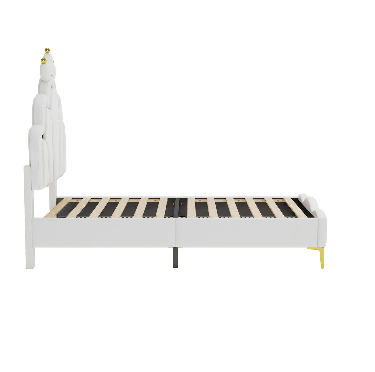 KINDERBETT 90/200 cm in Weiß aus PU mit LED-Beleuchtung und Kronen-Design - Weiß, Kunststoff (90/200cm) - Flora Grace